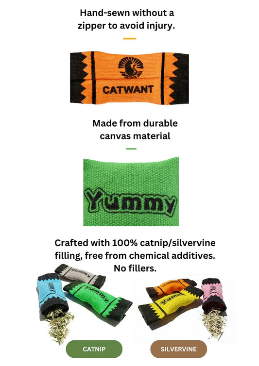 Emballages de bonbons en toile remplis à 100 % d'herbe à chat/vigne argentée, 6 pièces