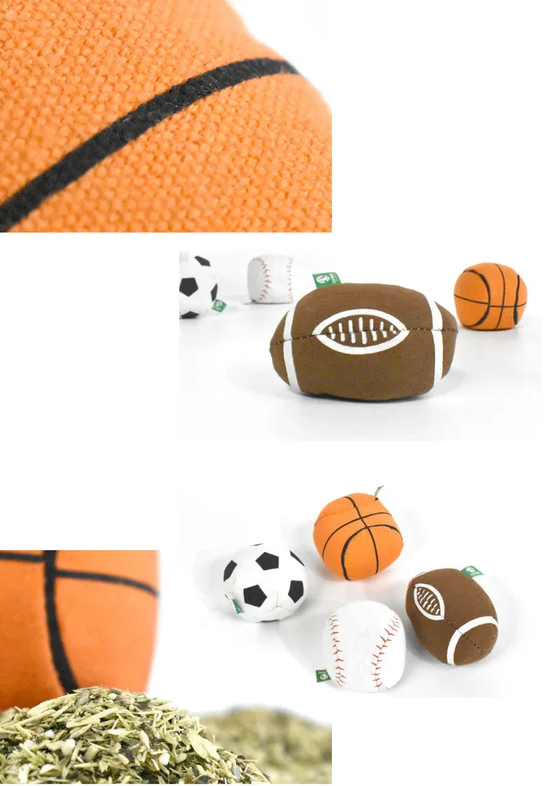 100% Silvervine (Matatabi)/Catnip Filled Sport Ball Set - 4-Pack