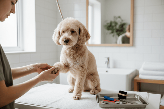  Person trimming Poodle nails at home with LED nail clipper – Šapice Pet Wellness Canada