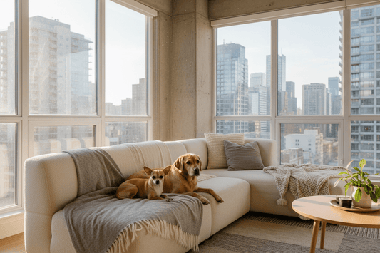 Small and large dogs together in a modern Canadian apartment – pet wellness lifestyle