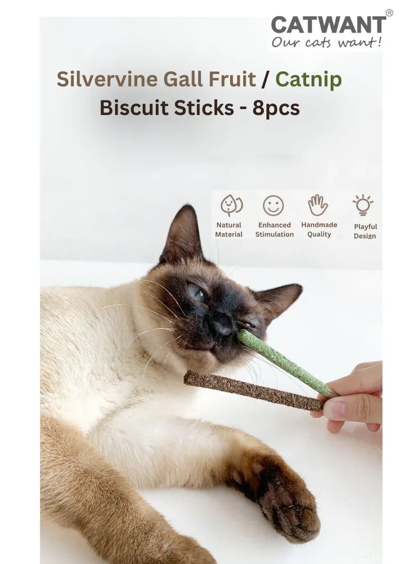 Bâtonnets de biscuits à l'herbe à chat et au fruit de vigne argentée - 8 pièces