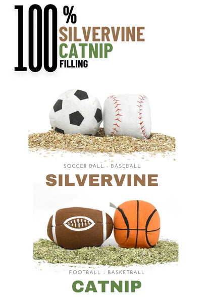 100% Silvervine (Matatabi)/Catnip Filled Sport Ball Set - 4-Pack