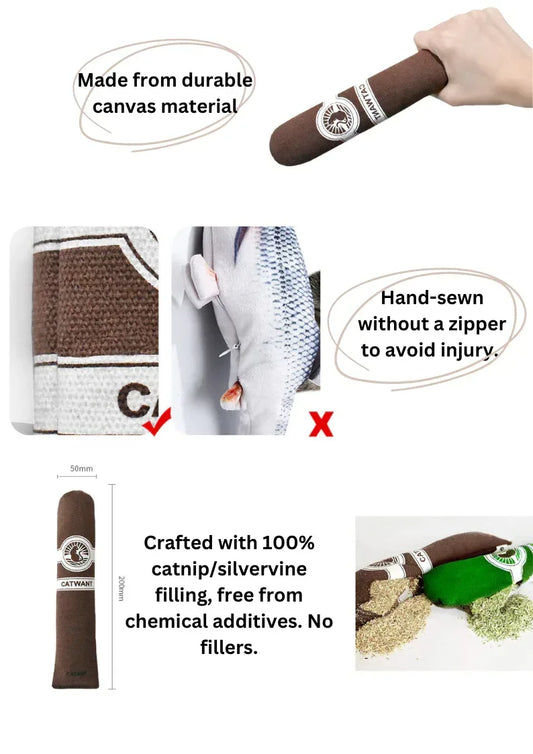 Cigare en toile 100 % rempli d'herbe à chat/vigne argentée