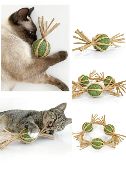 Woven Silvervine (Matatabi) Gall Fruit Candy With Catnip Ball