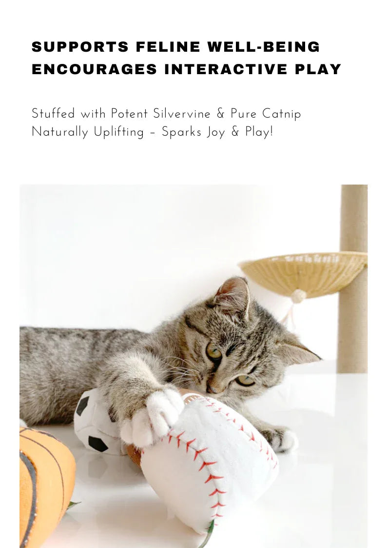 100% Silvervine (Matatabi)/Catnip Filled Sport Ball Set - 4-Pack