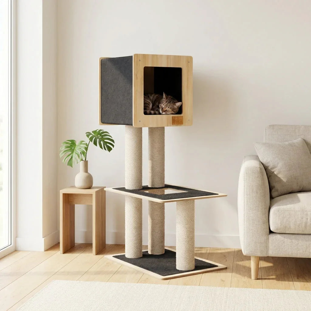 Cachette Cabane - Arbre à chat de luxe à 2 niveaux