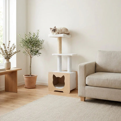 Cachette Cabane - Arbre à chat de luxe à 3 niveaux