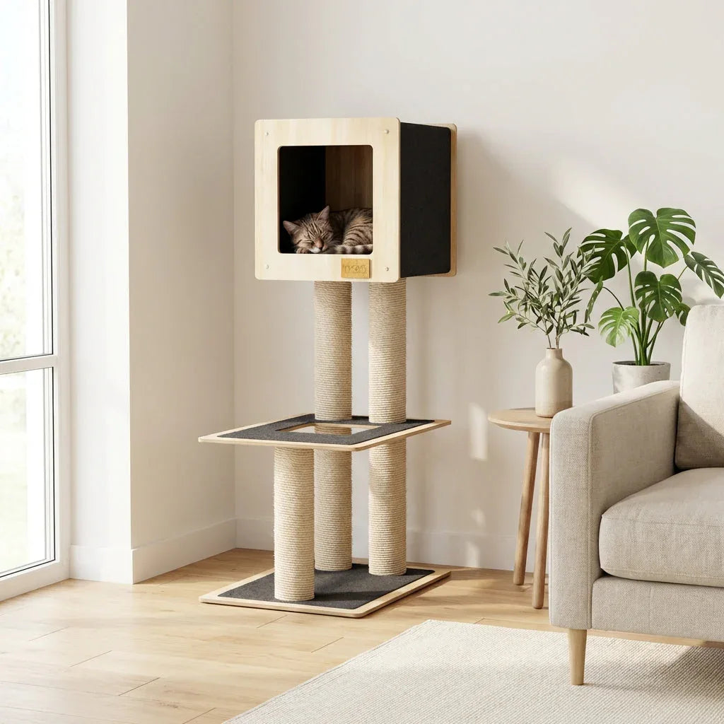 Cachette Cabane - Arbre à chat de luxe à 2 niveaux