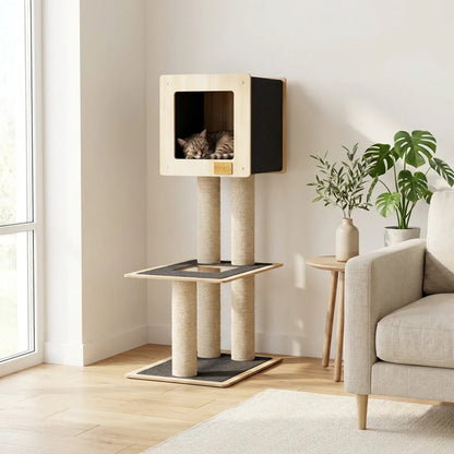 Cachette Cabane - Arbre à chat de luxe à 2 niveaux