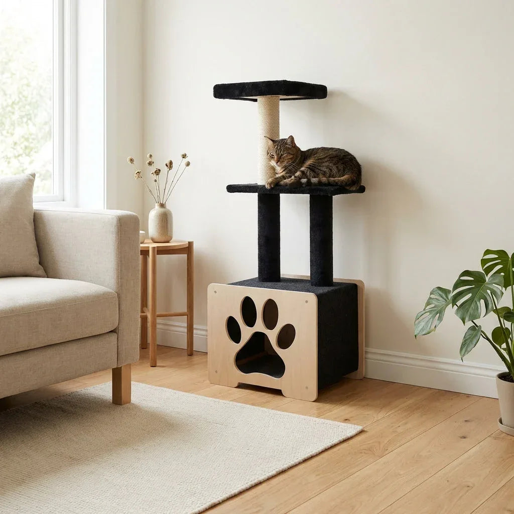 Cachette Cabane - Arbre à chat de luxe à 3 niveaux