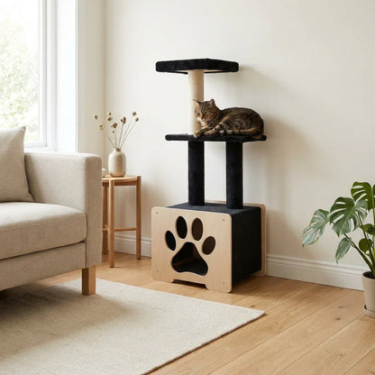 Cachette Cabane - Arbre à chat de luxe à 3 niveaux