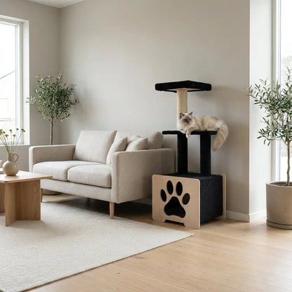 Cachette Cabane - Arbre à chat de luxe à 3 niveaux