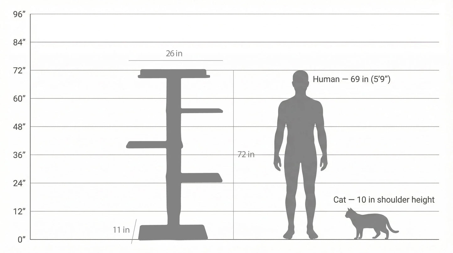 Arbre à chat mural de 183 cm – Idéal pour les petits espaces