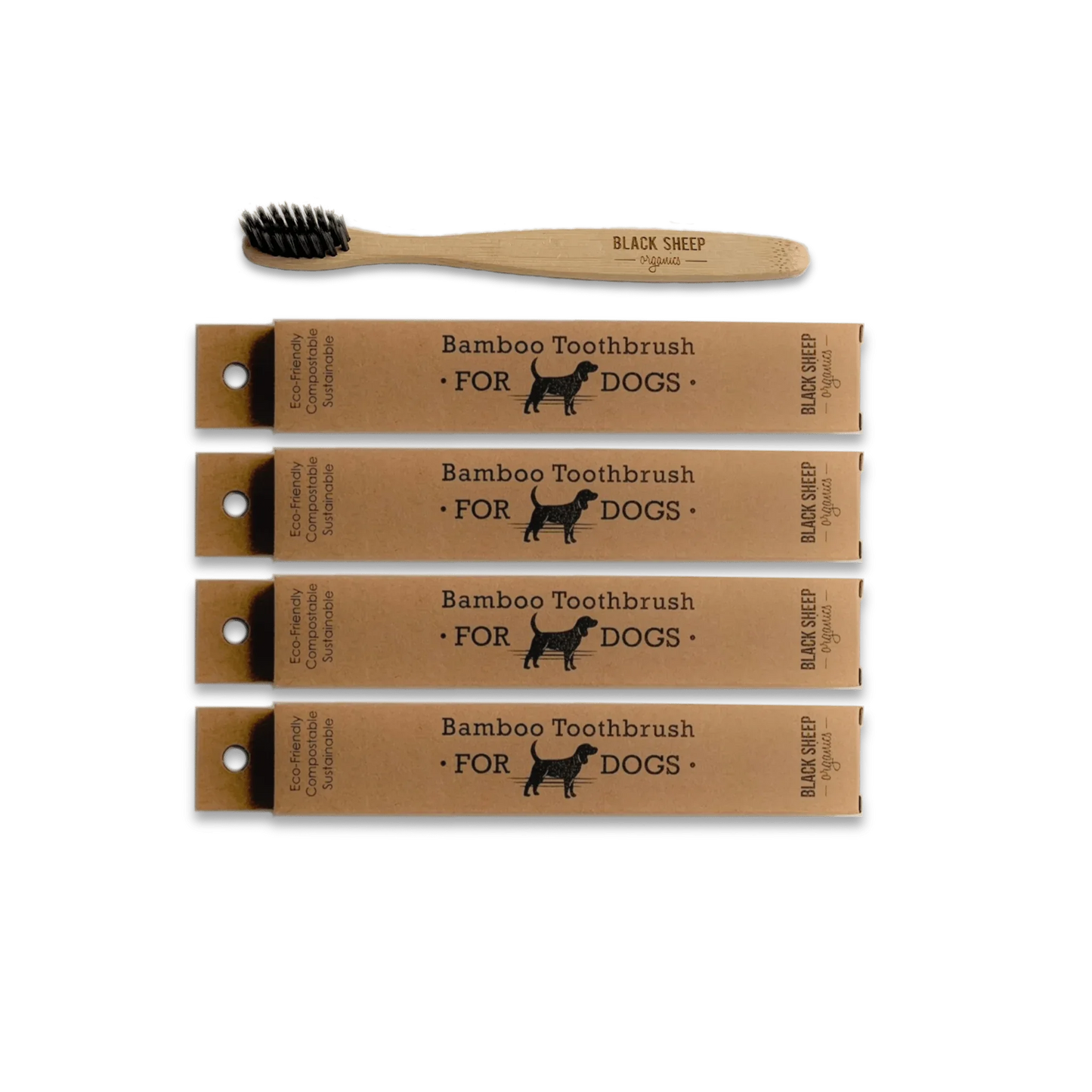 Brosse à dents pour chien en bambou, lot de 4